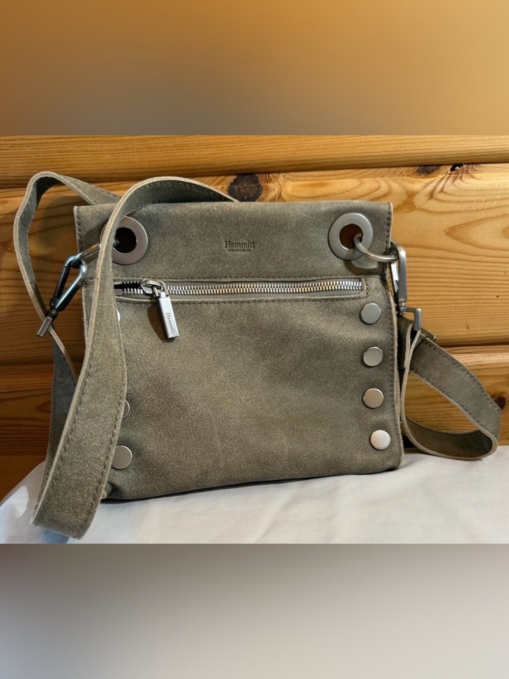 Hammitt Los Angeles Gray Suede Crossbody with Silver Studs